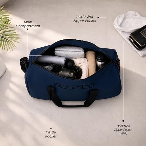 Image of Storite Nylon 43 Cm Imported Multi Purpose Travel Duffle Bag for Women with Dry and Wet Pocket, Lightweight Waterproof Backpack Carry Luggage Bag (Blue, 43x20x24cm)
