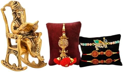 Rakhi Gift for Brother Bhaiya Bhabhi Raksha Bandhan rakhi for brother With Ganesha - Rakhi Gifts for Bhaiya Bhabhi - Ganesha Idol Statue/Greeting Card/Lumba Rakhi/Krishna Rakhi/Rudraksh Rakhi (Type2)