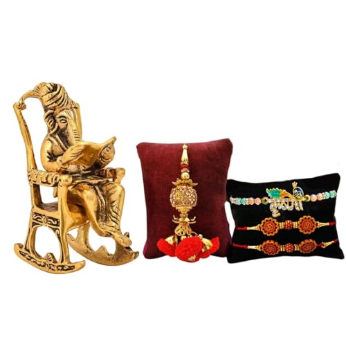 Rakhi Gift for Brother Bhaiya Bhabhi Raksha Bandhan rakhi for brother With Ganesha - Rakhi Gifts for Bhaiya Bhabhi - Ganesha Idol Statue/Greeting Card/Lumba Rakhi/Krishna Rakhi/Rudraksh Rakhi (Type2)