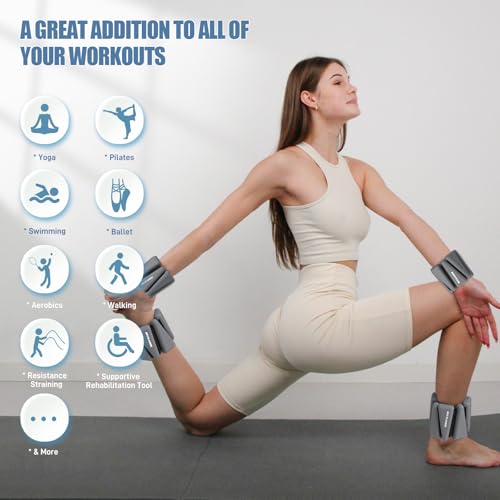 Image of BECOJADDE Ankle Weights Set of 2 (1 lb /2 lb /3 lb Each) Adjustable Wrist Weights for Women Men Wearable Arm Leg Weight for Pilates, Running, Walking, Workout, Yoga