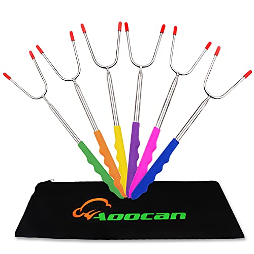 Aoocan 6-Piece Marshmallow Roasting Sticks Set - 45" Telescoping Forks for Safe Fire Pit S'mores Roasting