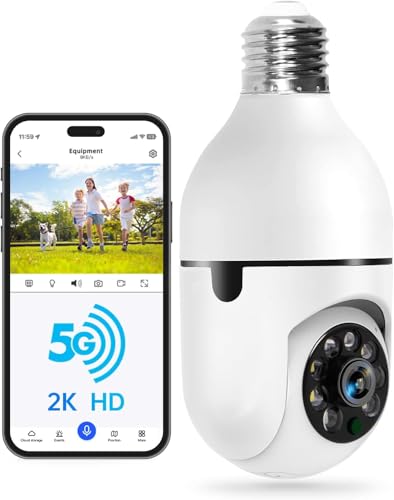 Image of WESECUU Light Bulb Security Camera -5G& 2.4GHz WiFi 2K Security Cameras Wireless Outdoor Motion Detection and Alarm,Two-Way Talk,Color Night Vision,Human Detection, Bulb Camera Compatible with Alexa