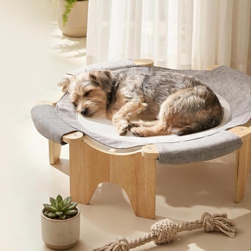 Cama elevada para gatos con soporte de madera transpirable para mascotas medianas 4