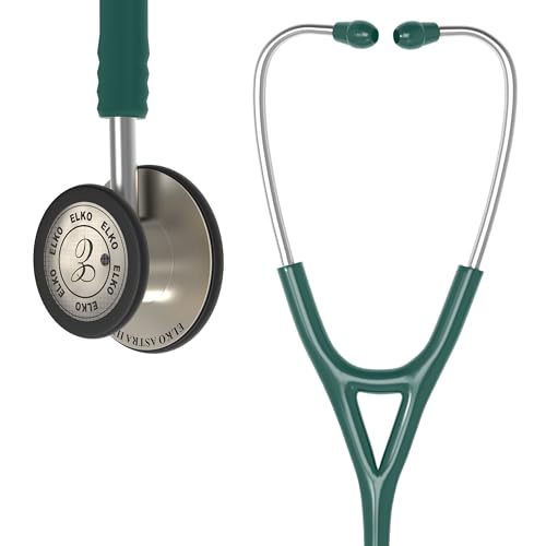 Image of ELKO EL-240 ASTRA III Ti Titanium dual head acoustic stethoscope | Adult & Pediatric Stethoscope with Double-sided Natural Titanium Chestpiece | Two-Way PVC Tubing | Doctors & Medical Students (Green)