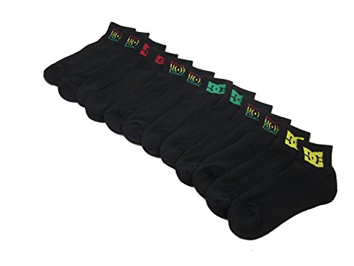 6 Pack Mens DC Shoes Black Quarter Crew Socks