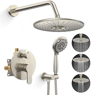 SR SUN RISE Shower Faucet - 3 Function High Pressure Shower Head System- 6 Setting Headheld Shower Head Fixtures- Valve Included (Brushed Nickel)