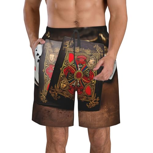 Men's Swim Trunks Quick Dry Bathing Suits Playing Cards Beach Board Shorts Swimwear with Pockets