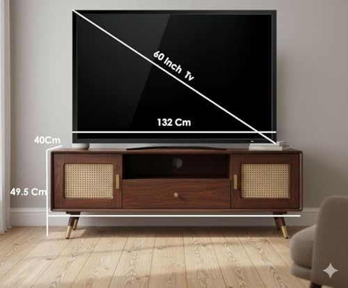 Image of MISAN Modern TV Table | Solid Sheesham Wood Sideboard TV Unit for Living Room, Bedroom, Office Furniture Stand | Wooden Free Standing Entertainment Unit Side Board Table with Storage (B-Walnut)