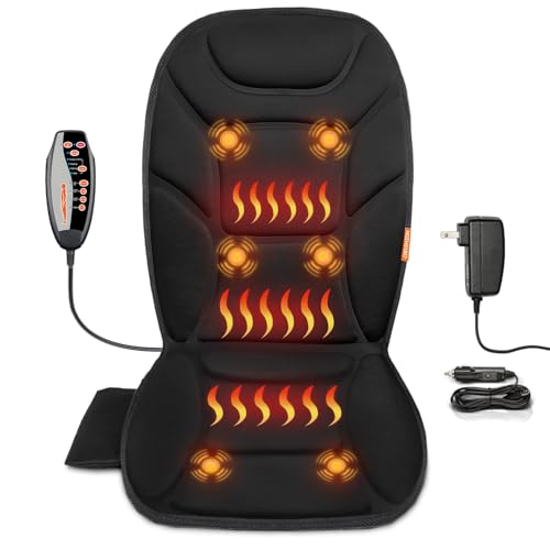 CARSHION Massage Seat Cushion with Full Back Thighs Heat Back Massager for Chair with 3 Heating Pads 6 Vibrating Motors, Massage Chair Pad for Home Office, Heated Seat Cover Warmer for Pain Relief