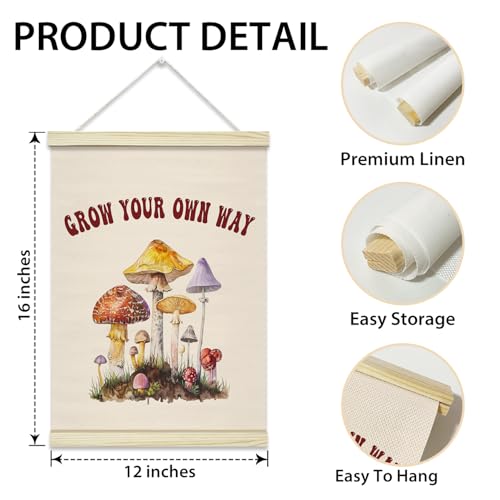 upiquiet Mushroom Wall Decor, Grow Your Own Way Poster Hanger Frames 12x16 Inches, Inspirational Hanging Canvas Wall Art for Kids Room Nursery Classroom Playroom -A01 - Image 3