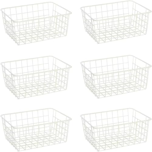 ワイヤー 6個リー整理 収納容器 小物入れ キッチンキャビネット クローゼ用 頑丈な金属製 ランドリー ガレージ 冷蔵庫 ップー用 自宅 収納ー 冷蔵庫整理 ワイヤー収納 (小さいサイズ,ホワイト)