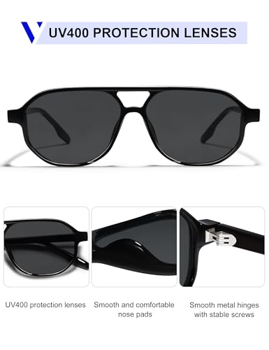 Image of VANLINKER Retro 70s Aviator Sunglasses for Women Men,Classic Small Square Vintage Trendy Hexagonal Shades 2025 UV400 VL9870