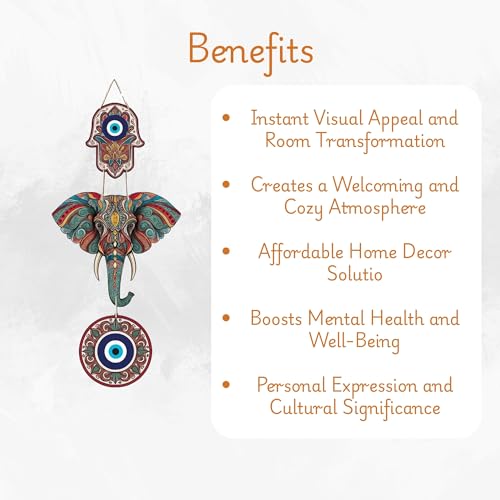 Image of GiftOday Designer Elephant Wooden Wall Hanging for Home Decor | Hamsa Hand Decoration for Livingroom | Modern Artworks Items | Peace Charm Door Accent Decorative Hangings (Design 1)