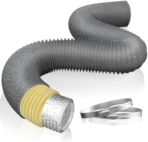 Hon&Guan ø100mm Abluftschlauch Länge 5m Rohr PVC Schlauch Isolierter, Grau | Wärmeisolierung Schallgedämmter Aluminium Flexrohr Lüftungsrohr für Badezimmer, Dunstabzugshaube, Klima