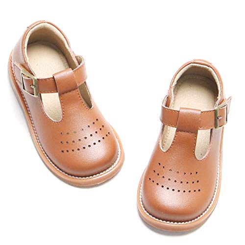 Kiderence Girls Flat Mary Jane Shoes School Party Dress Ballerina Brown Shoe (Toddler 6/Little Kids)