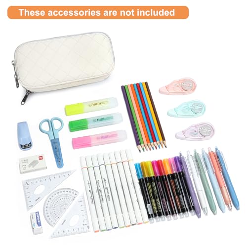 Image of Della Gao Large Pencil Case, Big Capacity Pencil Pouch with 3 Compartments, Office Pencil Bag with Zipper, Big Pen Case for Adults (01-3Beige)