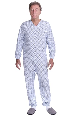 FERRUCCI COMFORT Pyjama Sanitaire Grenouillères à Manches Longues, avec Fermeture éclair Arrière, 100% Coton 9012/1, Homme, Fabriqué en Italie, pour Patients...