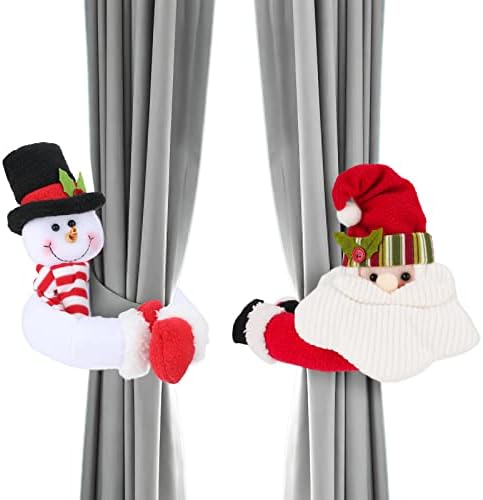 Xakay Fibbie Natalizie per Tende Confezione da 2, Fermatenda da Babbo Natale Pupazzo di Neve per Soggiorno, Camera da Letto, Decorazione della Casa, Decorazioni Natalizie