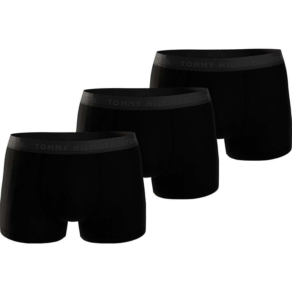 Tommy Hilfiger Men's Black (Black/ Black/ Black) ’S 3 Pack Trunks With Stretch, (Black/Black/Black), S-M