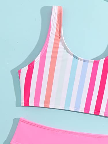 WDIRARA Toddler Girl's Striped Scoop Neck Bikini Swimsuit Two Piece Bathing Suits3