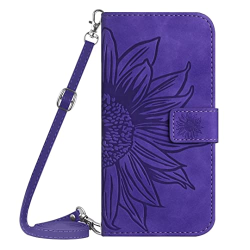 Funda de piel para Wiko T10 girasol con tapa para teléfono móvil Wiko T10, funda de piel sintética, ranuras para tarjetas, funda protectora para Wiko T10, color morado oscuro Cover
