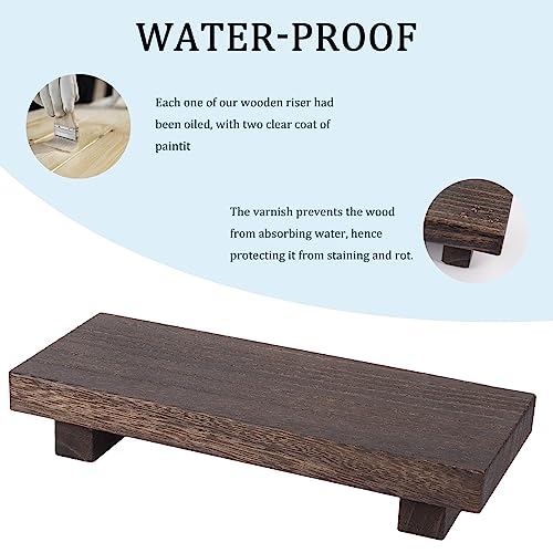 zoocatia Small Wood Tray Pedestal Stand Farmhouse Bathroom Decor Decorative Wooden Riser Kitchen Soap Dish Holder for Vanity, Counter, Sink, Dark Brown