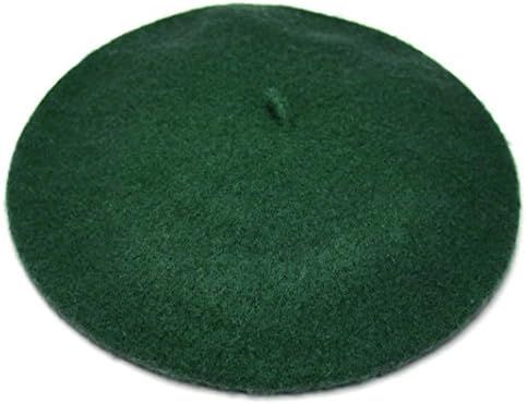 JOYHY Women's Solid Color Classic French Style Beret Beanie Hat Dark Green