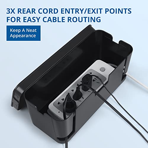 Image of ZhiYo 2 Pack Cable Management Box, Medium & XL, Power Strip Organizer Black | Hidden Rear Cable Routing, Durable ABS Construction, Fits Power Strips Up to 13.4 inch, Ideal for Desks, TV Areas & Floor Corners