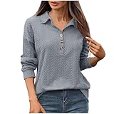 Women's Fall Casual Long Sleeve Button Blouses Ribbed Knit Fashion Lapel Collared Oversized Loose Fit Tunic Tops Gray M