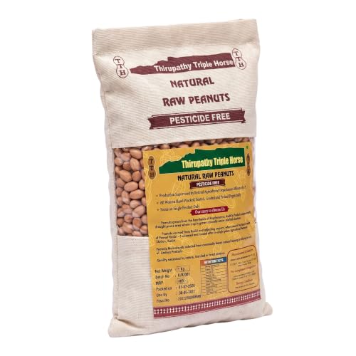 Image of Thirupathy Triple Horse Natural Raw Peanuts | Unprocessed Whole Peanut Kernels for Cooking, Roasting, and Baking | Edible Groundnuts (500 gm)