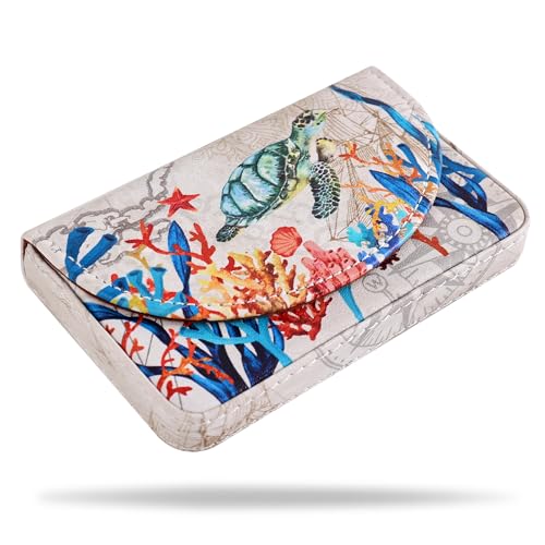 emmoolife PU Leather Business Card Holder - Ocean World Themed Magnetic Credit Card Case with Color Printing Pattern Slim Card Holder Wallet Pockets for Men & Women