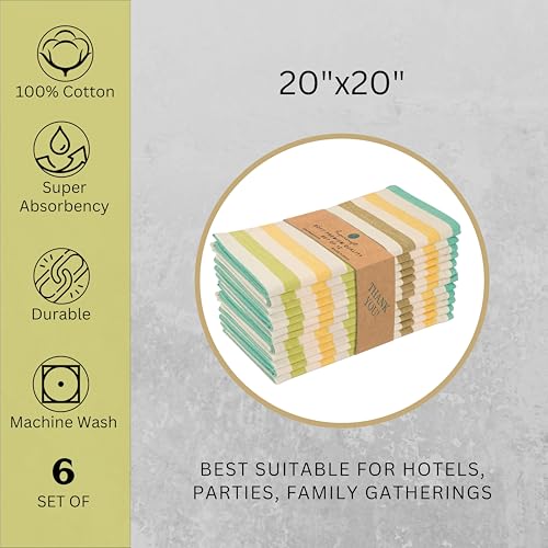 FINGERCRAFT Table Napkins Set of 6, 100% Cotton Yarn Dyed Thick Fabric Cloth Napkins High GSM Napkins 20in x 20in Washable and Reusable for Kitchen Hotels Wedding (Multi Color Stripe)