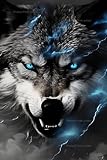 yvkew Angry Wolf with Blue Eyes Diamond Painting Kits for Adults Kids - Wolf Diamond Painting, Full Drill Crystal Rhinestone Craft Kits Home Wall Decor 12x12 inch