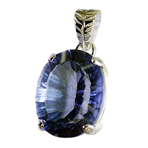 Pendentif femme quartz mystique bleu argent 925 collier charme ovale