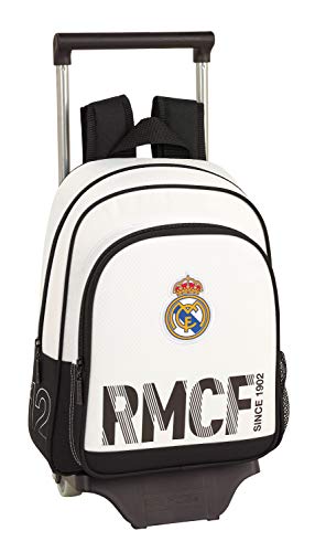 Real Madrid CF Mochila Pequeña Ruedas  Carro  Trolley  Niños  Blanco  34 cm