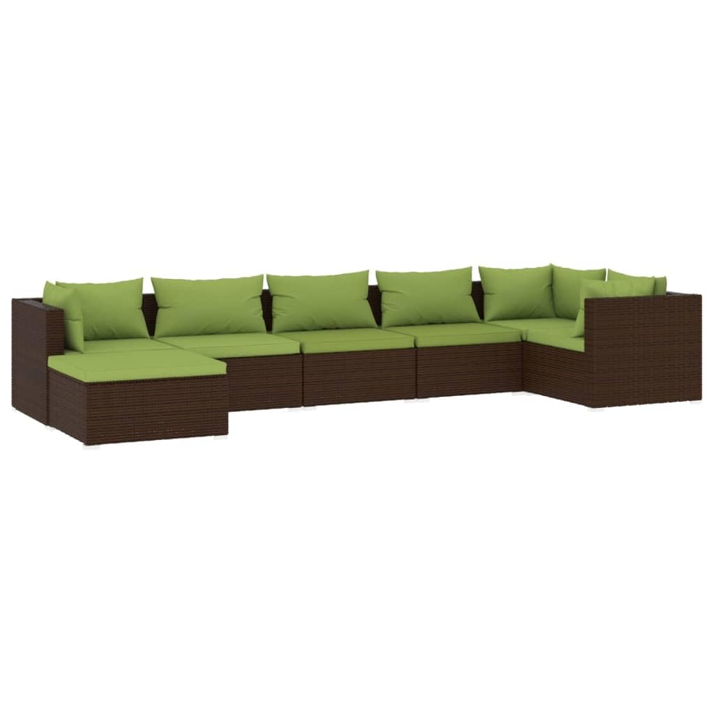 Juego de 7 muebles de jardín de polirratán con cojines, diseño modular, ratán PE impermeable, estructura estable de acero con recubrimiento de polvo, patas de plástico cromadas