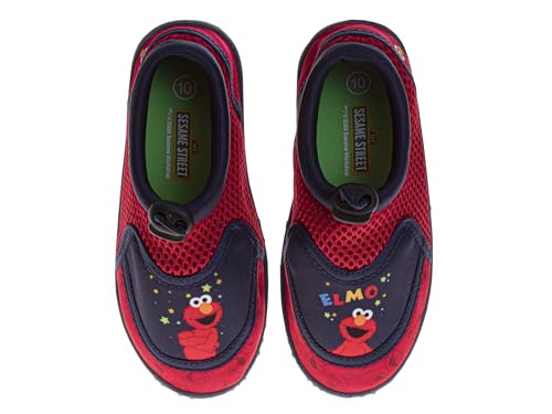 Sesame Street Water Shoes for Kids Boys and Girls - Elmo Sandals Waterproof Bungee Drawstring Closure Quickdry Slipon Aqua Socks - Red (Size 7-8 Toddler)
