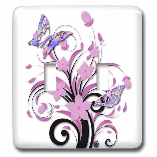 Interrupteur à bascule double papillon rose mural 3dRose lsp_218787_2