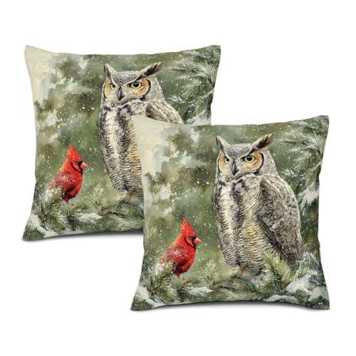 IsegMind Throw Pillow Covers Winter Forest Landscape Owl Bird Cushion Pillow Case Home Decor Pillowc