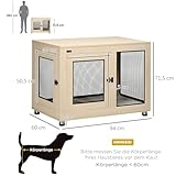 PawHut Hundekäfig Möbel mit 2 Türen waschbaren Kissen Moderne Stahl Hundebox für Zuhause Indoor Hundehütte für große Hunde bis zu 30 kg Hundehaus 94x60x71,5 cm Eiche