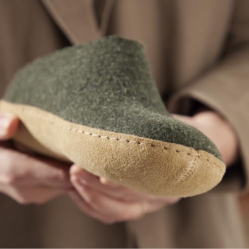 Image of Glerups 100% quality wool mix Slipper with leather sole - Unisex Slip-on