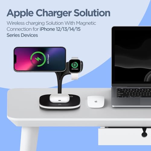 Image of UNIGEN Magtec 500 4-in-1 23W Foldable Magnetic Charger with Adapter, Mag Safe Compatible, for iPhone 17 /16 /15 /14 /13 /12 Series, AirPods 2nd /3rd, Apple Watch (Black)