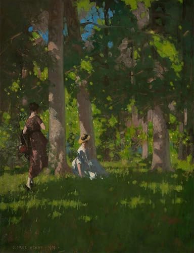 Toile George Henry Deux filles dans un bois - Grand tableau mural salon 60x90cm moderne