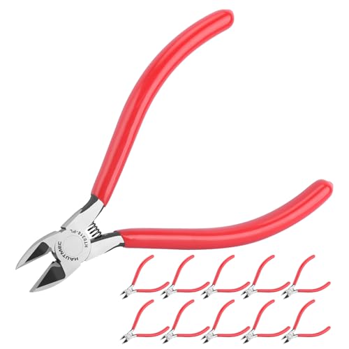 Image of HAUTMEC 6 inch Flush Cutters Ultra Sharp Flush Cut Pliers 10PCS Small Wire Cutters for Crafting, Spring Loaded and Non-slip Grip Wire Snips for Plastic, Jewelry Marking, Artificial Flowers, HT0318-10PC
