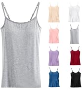 Womens Camisoles with Built in Bra Modal Padded Camisole Spaghetti Strap Tanks Top Solid Slim Cam...