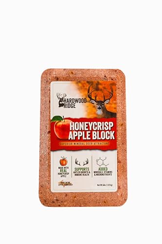 Deer Salt Lick Block, Made with Real Honeycrisp Apple – Long-Lasting Attractant – Natural Feed with Essential Minerals for Antler Growth & Herd Health – 4 lb