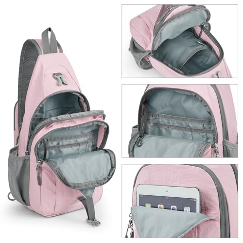 Image of G4Free Sling Bag for Men Women, RFID Blocking Crossbody Bag, Daily, Travel | Durable Polyester Fabric, 10L, Perfect for work, shopping, weekend outings, Hiking, Reversible Shoulder Strap, (Pink)