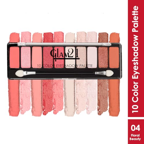 Image of Glam21 Floral beauty 10 Color Eyeshadow Palette |Long-Lasting | Smudge Free | Long Wearing And Easily Blendable Eye Makeup Palette Matte, Shimmery And Metallic Finish Floral beauty