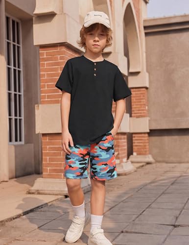 Image of Arshiner Boy's Textured Button Up Shirt and Shorts Set 2 Piece Summer Beach Outfit for 5~12 Years Kids