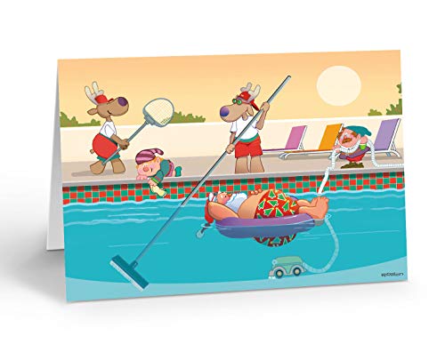 Pool Christmas Cards with Santa, Reindeer and Elves